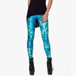 Mythical Dragon Print Women's Ankle Length Stretch Turquoise & Black leggings